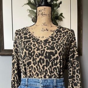 LNA Black and Brown Fitted Long Sleeve Blouse